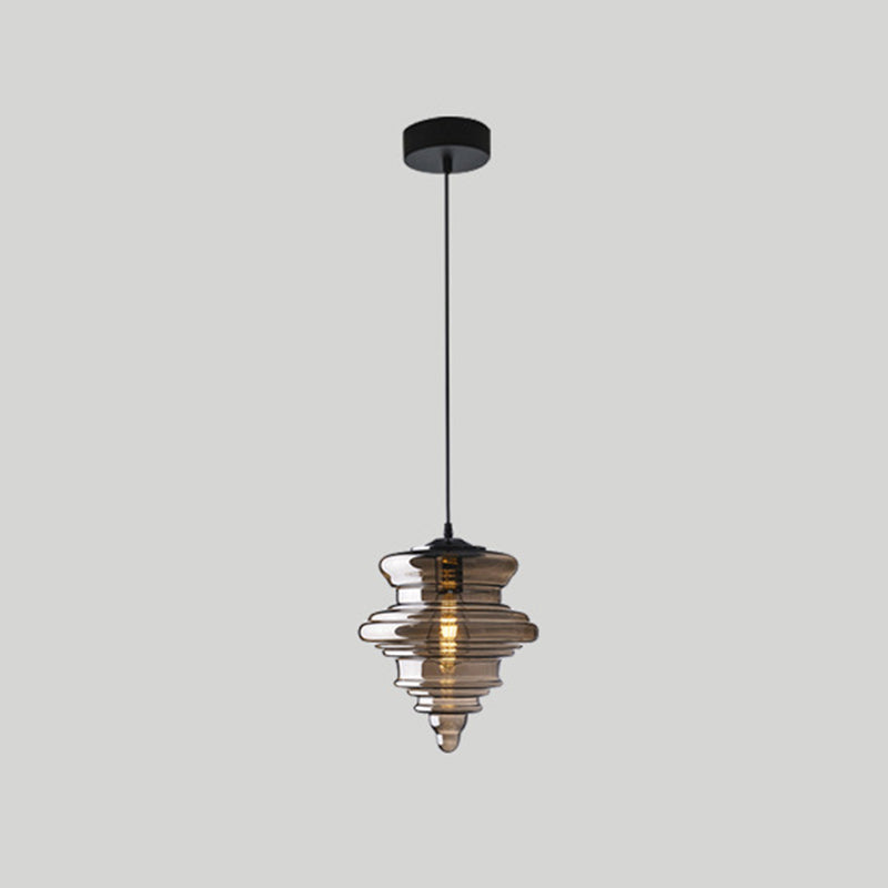 1 Head Spool Shaped Ceiling Pendant Light Retro Glass Hanging Light Fixture for Restaurant Smoke Gray C Clearhalo 'Art Deco Pendants' 'Cast Iron' 'Ceiling Lights' 'Ceramic' 'Crystal' 'Industrial Pendants' 'Industrial' 'Metal' 'Middle Century Pendants' 'Pendant Lights' 'Pendants' 'Tiffany' Lighting' 2593845