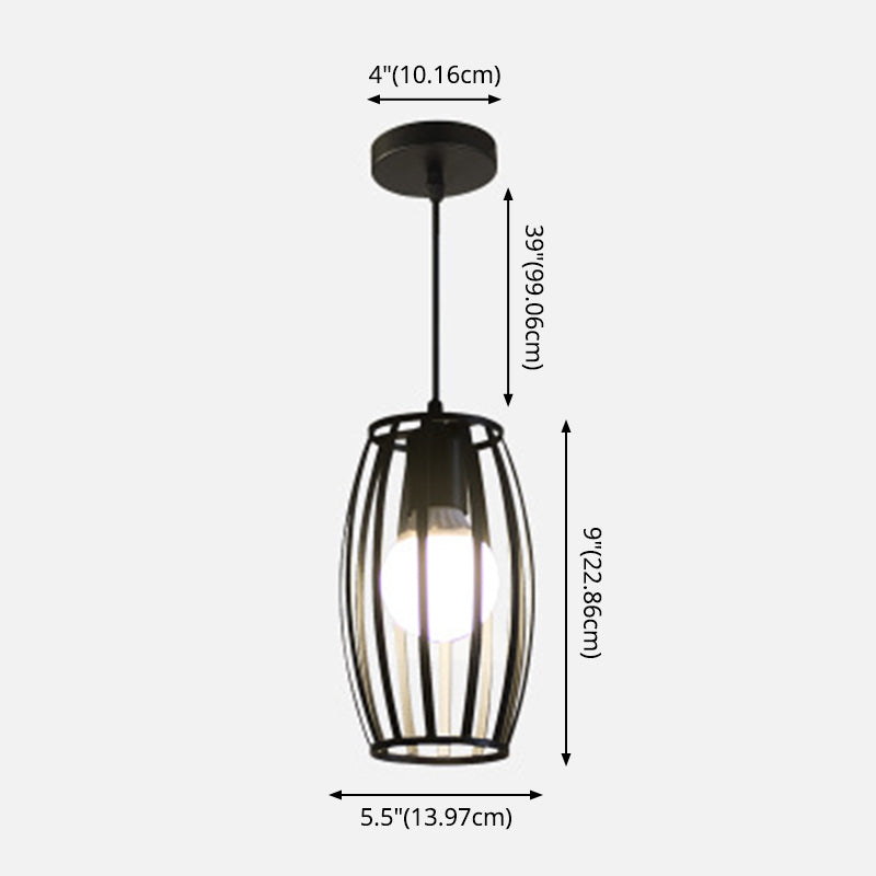 Black Barrel Shaped Hanging Lighting Industrial Bistro Cage Suspension Pendant Lamp Clearhalo 'Art Deco Pendants' 'Black' 'Cast Iron' 'Ceiling Lights' 'Ceramic' 'Crystal' 'Industrial Pendants' 'Industrial' 'Metal' 'Middle Century Pendants' 'Pendant Lights' 'Pendants' 'Rustic Pendants' 'Tiffany' Lighting' 2593897