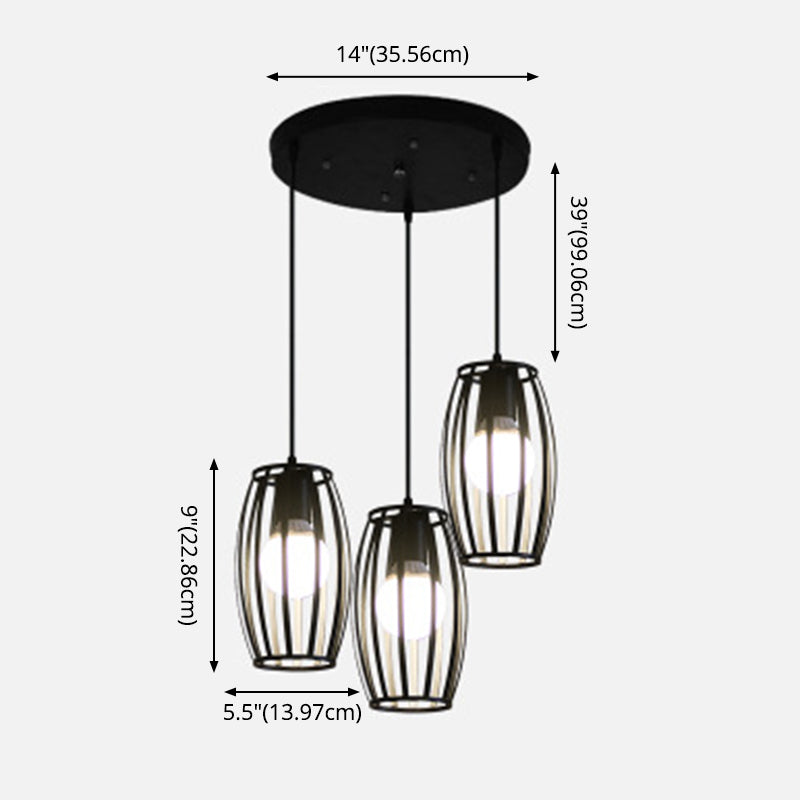 Black Barrel Shaped Hanging Lighting Industrial Bistro Cage Suspension Pendant Lamp Clearhalo 'Art Deco Pendants' 'Black' 'Cast Iron' 'Ceiling Lights' 'Ceramic' 'Crystal' 'Industrial Pendants' 'Industrial' 'Metal' 'Middle Century Pendants' 'Pendant Lights' 'Pendants' 'Rustic Pendants' 'Tiffany' Lighting' 2593898