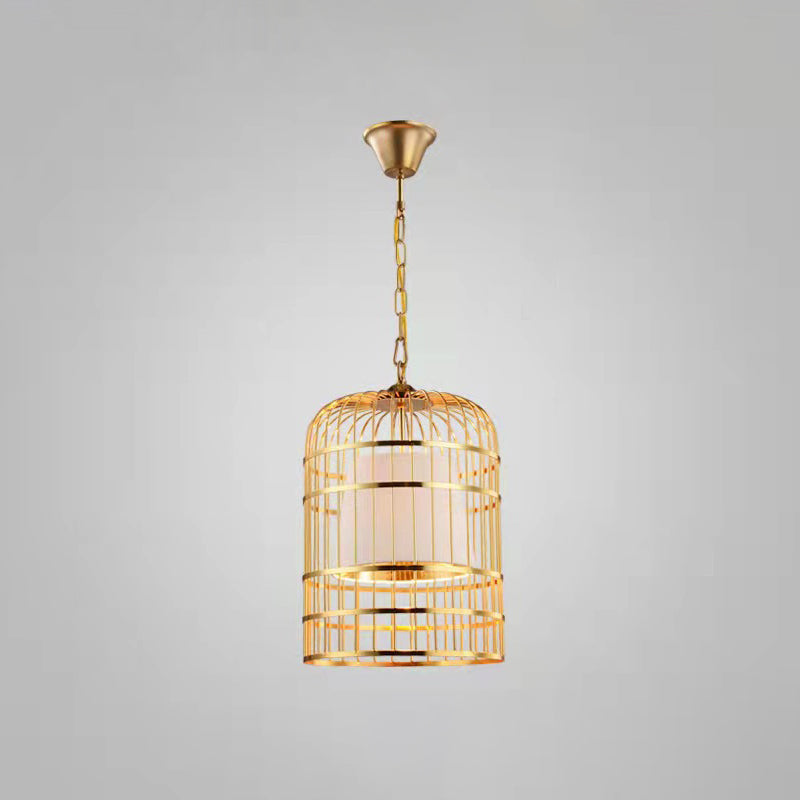 Gold Plated Birdcage Hanging Lamp Country Metal 1 Bulb Restaurant Ceiling Light with Cone Shade White 12" Clearhalo 'Art Deco Pendants' 'Black' 'Cast Iron' 'Ceiling Lights' 'Ceramic' 'Crystal' 'Industrial Pendants' 'Industrial' 'Metal' 'Middle Century Pendants' 'Pendant Lights' 'Pendants' 'Rustic Pendants' 'Tiffany' Lighting' 2593967