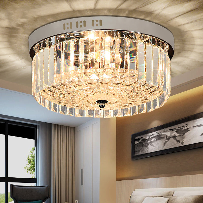 Drum Flush Mount Lamp Modernist Crystal 5 Lights Bedroom Flush-Mount Light Fixture in Chrome Finish Chrome Clearhalo 'Ceiling Lights' 'Close To Ceiling Lights' 'Close to ceiling' 'Flush mount' Lighting' 259398