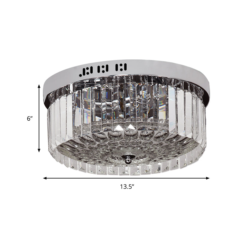 Drum Flush Mount Lamp Modernist Crystal 5 Lights Bedroom Flush-Mount Light Fixture in Chrome Finish Clearhalo 'Ceiling Lights' 'Close To Ceiling Lights' 'Close to ceiling' 'Flush mount' Lighting' 259401