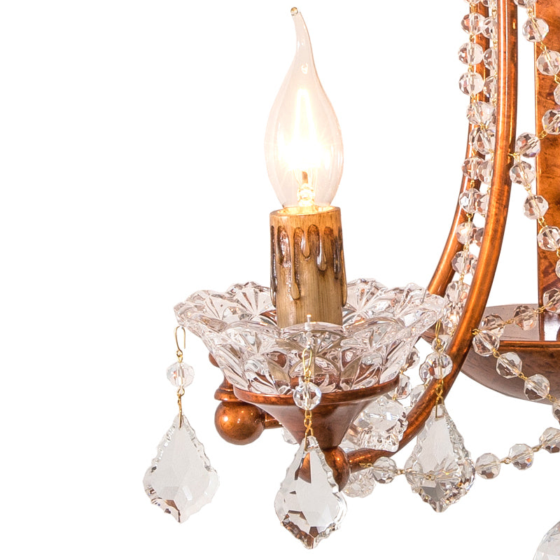 2 Heads Candle Wall Mount Light with Crystal Beaded Strand French Country Sconce Light in Weathered Copper Clearhalo 'Wall Lamps & Sconces' 'Wall Lights' Lighting' 259421