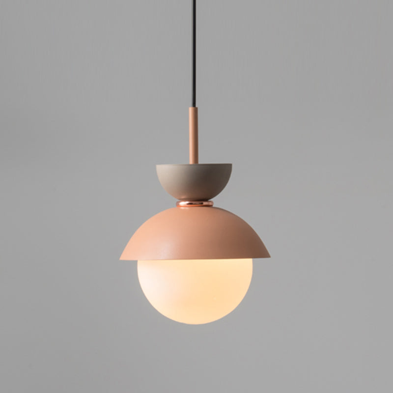 Nordic Macaroon Style Hanging Light 1 Light Frosted Metal Milk White Glass Shade Pendant Lamp for Dining Room Bedroom Clearhalo 'Ceiling Lights' 'Modern Pendants' 'Modern' 'Pendant Lights' 'Pendants' Lighting' 2594297