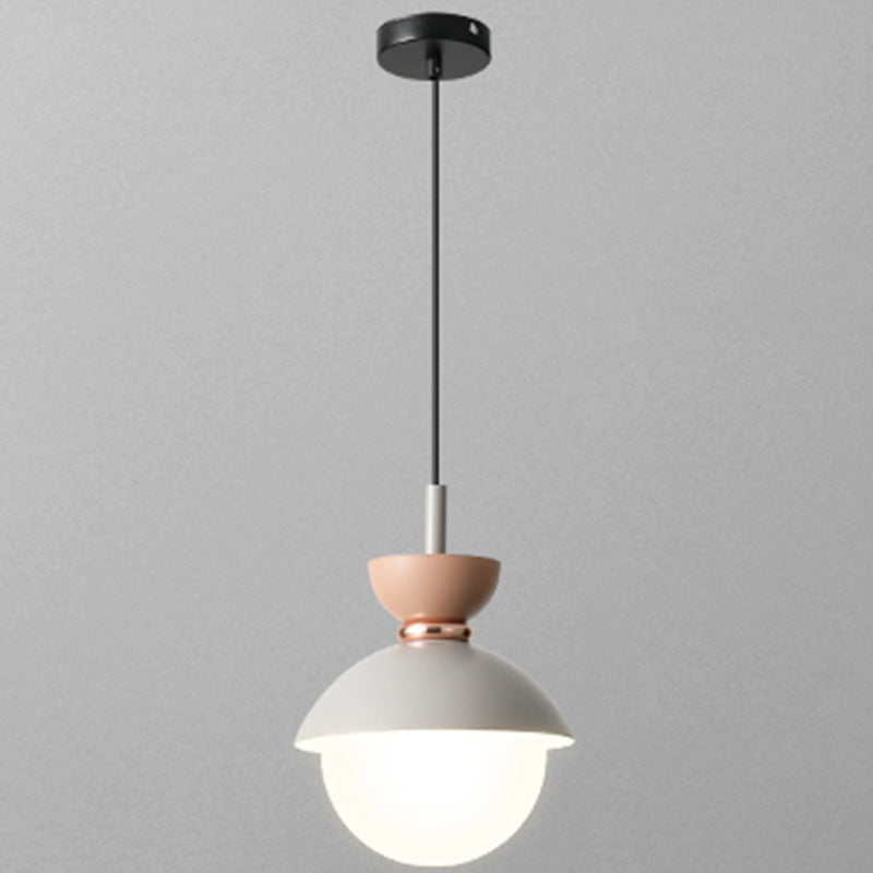 Nordic Macaroon Style Hanging Light 1 Light Frosted Metal Milk White Glass Shade Pendant Lamp for Dining Room Bedroom Grey 5" Clearhalo 'Ceiling Lights' 'Modern Pendants' 'Modern' 'Pendant Lights' 'Pendants' Lighting' 2594298