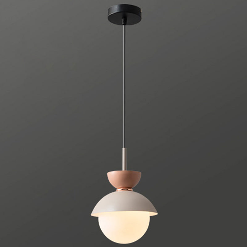 Nordic Macaroon Style Hanging Light 1 Light Frosted Metal Milk White Glass Shade Pendant Lamp for Dining Room Bedroom Grey 8" Clearhalo 'Ceiling Lights' 'Modern Pendants' 'Modern' 'Pendant Lights' 'Pendants' Lighting' 2594300