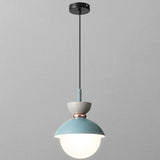 Nordic Macaroon Style Hanging Light 1 Light Frosted Metal Milk White Glass Shade Pendant Lamp for Dining Room Bedroom Light Blue 5" Clearhalo 'Ceiling Lights' 'Modern Pendants' 'Modern' 'Pendant Lights' 'Pendants' Lighting' 2594301