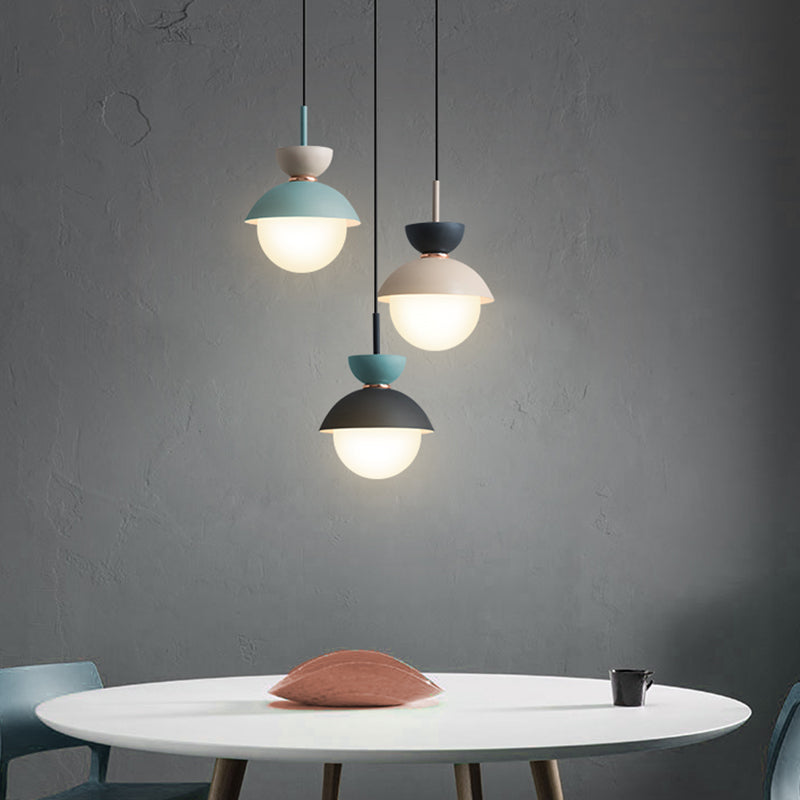 Nordic Macaroon Style Hanging Light 1 Light Frosted Metal Milk White Glass Shade Pendant Lamp for Dining Room Bedroom Clearhalo 'Ceiling Lights' 'Modern Pendants' 'Modern' 'Pendant Lights' 'Pendants' Lighting' 2594302