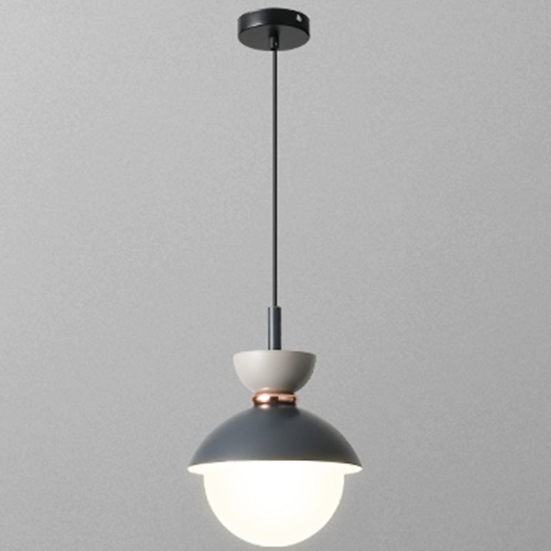 Nordic Macaroon Style Hanging Light 1 Light Frosted Metal Milk White Glass Shade Pendant Lamp for Dining Room Bedroom Dark Blue 5" Clearhalo 'Ceiling Lights' 'Modern Pendants' 'Modern' 'Pendant Lights' 'Pendants' Lighting' 2594305