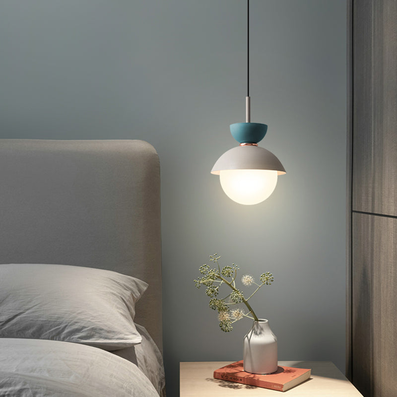 Nordic Macaroon Style Hanging Light 1 Light Frosted Metal Milk White Glass Shade Pendant Lamp for Dining Room Bedroom Clearhalo 'Ceiling Lights' 'Modern Pendants' 'Modern' 'Pendant Lights' 'Pendants' Lighting' 2594306