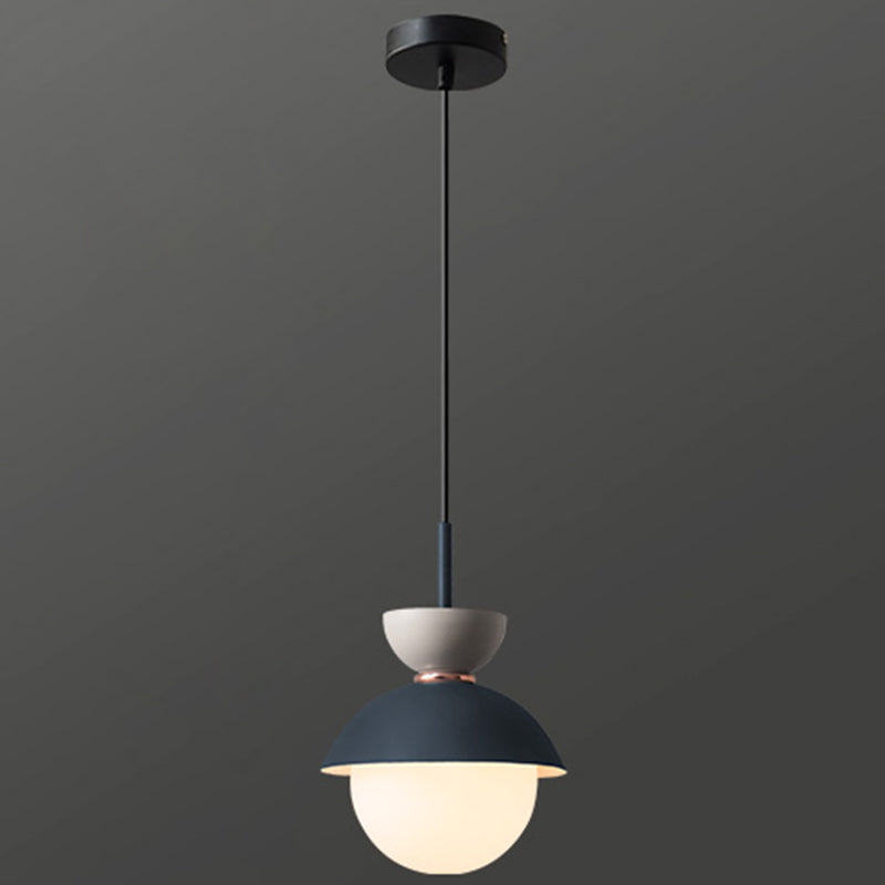 Nordic Macaroon Style Hanging Light 1 Light Frosted Metal Milk White Glass Shade Pendant Lamp for Dining Room Bedroom Dark Blue 8" Clearhalo 'Ceiling Lights' 'Modern Pendants' 'Modern' 'Pendant Lights' 'Pendants' Lighting' 2594307