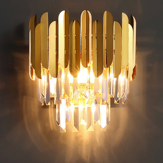 Faceted Crystal Wall Lamp with Sheet Metal Modern 3 Lights Flush Wall Sconce in Gold for Corridor Clearhalo 'Modern wall lights' 'Modern' 'Wall Lamps & Sconces' 'Wall Lights' Lighting' 259430