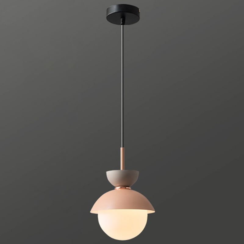 Nordic Macaroon Style Hanging Light 1 Light Frosted Metal Milk White Glass Shade Pendant Lamp for Dining Room Bedroom Pink 8" Clearhalo 'Ceiling Lights' 'Modern Pendants' 'Modern' 'Pendant Lights' 'Pendants' Lighting' 2594311