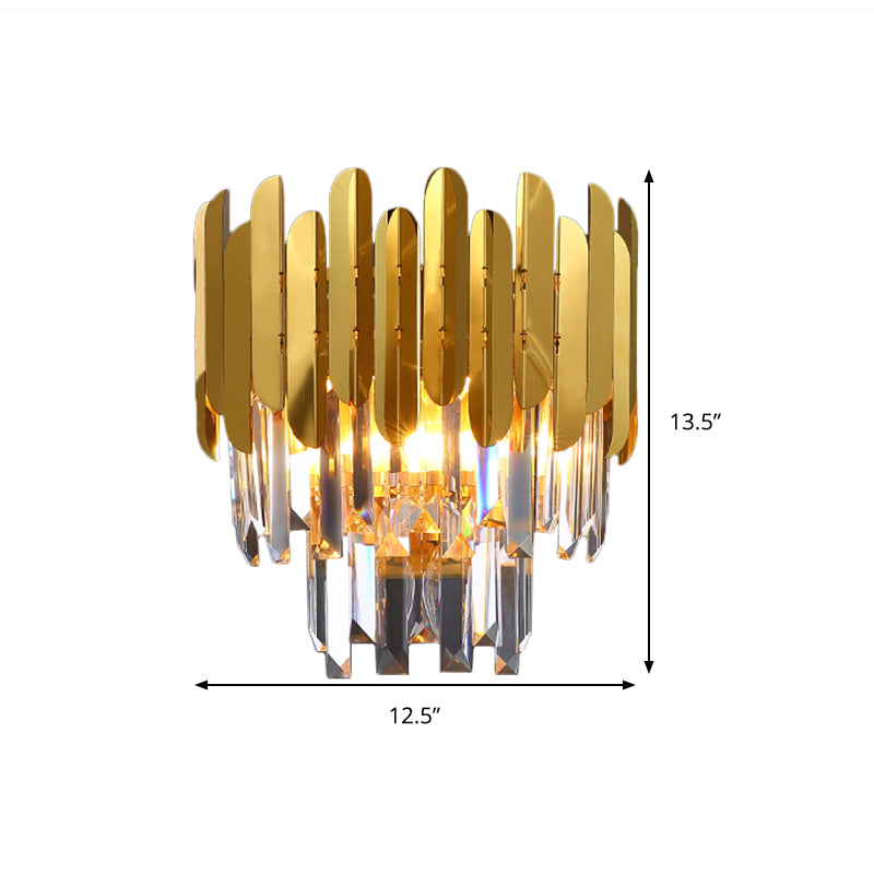 Faceted Crystal Wall Lamp with Sheet Metal Modern 3 Lights Flush Wall Sconce in Gold for Corridor Clearhalo 'Modern wall lights' 'Modern' 'Wall Lamps & Sconces' 'Wall Lights' Lighting' 259432