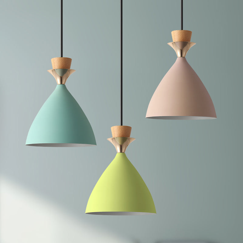 Macaroon 3-Light Cluster Pendant Green-Pink-Yellow Cone Metal Shade Hanging Light with 59" Adjustable Hanging Wire Clearhalo 'Ceiling Lights' 'Modern Pendants' 'Modern' 'Pendant Lights' 'Pendants' Lighting' 2594350