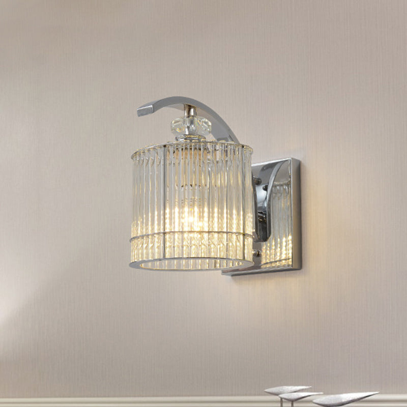 1 Head Cylindrical Wall Mounted Lamp with Clear Crystal Shade Modernist Wall Lighting in Gold Clearhalo 'Modern wall lights' 'Modern' 'Wall Lamps & Sconces' 'Wall Lights' Lighting' 259437