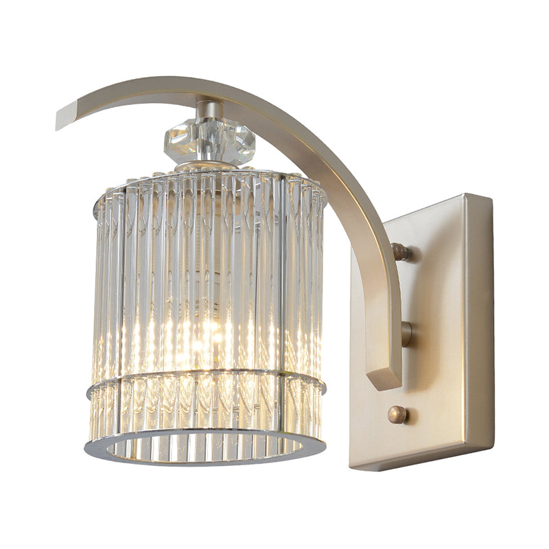 1 Head Cylindrical Wall Mounted Lamp with Clear Crystal Shade Modernist Wall Lighting in Gold Clearhalo 'Modern wall lights' 'Modern' 'Wall Lamps & Sconces' 'Wall Lights' Lighting' 259438