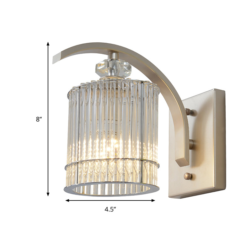 1 Head Cylindrical Wall Mounted Lamp with Clear Crystal Shade Modernist Wall Lighting in Gold Clearhalo 'Modern wall lights' 'Modern' 'Wall Lamps & Sconces' 'Wall Lights' Lighting' 259439