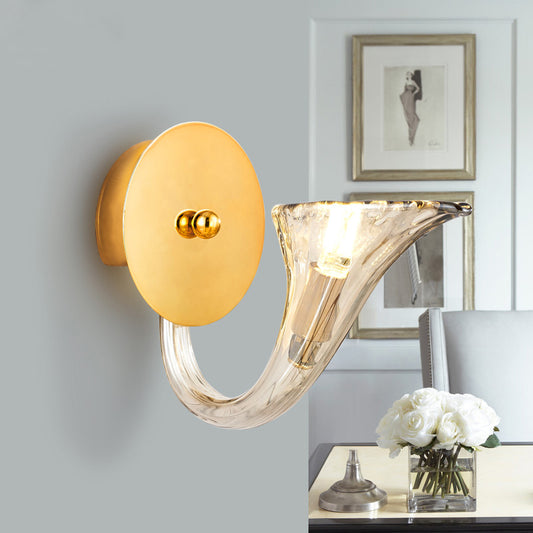 Curved Arm Clear Glass Sconce Light Fixture Contemporary 1 Light Wall Sconce in Gold Finish for Corridor Gold Clearhalo 'Modern wall lights' 'Modern' 'Wall Lamps & Sconces' 'Wall Lights' Lighting' 259454