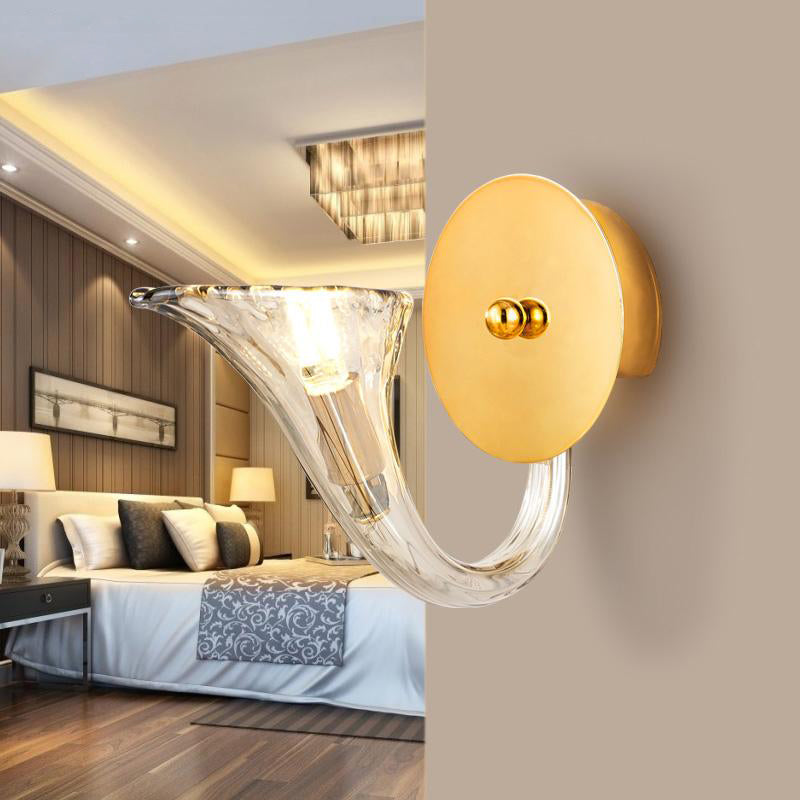 Curved Arm Clear Glass Sconce Light Fixture Contemporary 1 Light Wall Sconce in Gold Finish for Corridor Clearhalo 'Modern wall lights' 'Modern' 'Wall Lamps & Sconces' 'Wall Lights' Lighting' 259455