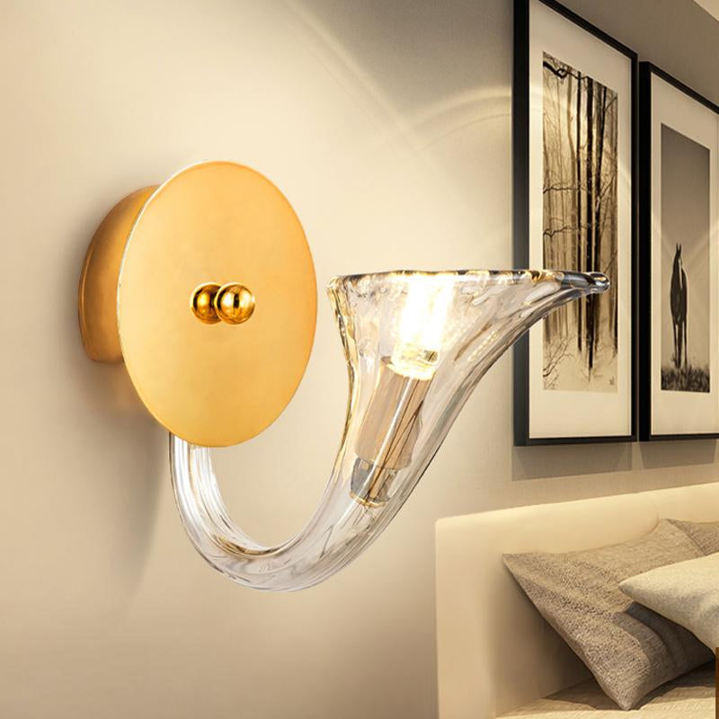 Curved Arm Clear Glass Sconce Light Fixture Contemporary 1 Light Wall Sconce in Gold Finish for Corridor Clearhalo 'Modern wall lights' 'Modern' 'Wall Lamps & Sconces' 'Wall Lights' Lighting' 259456