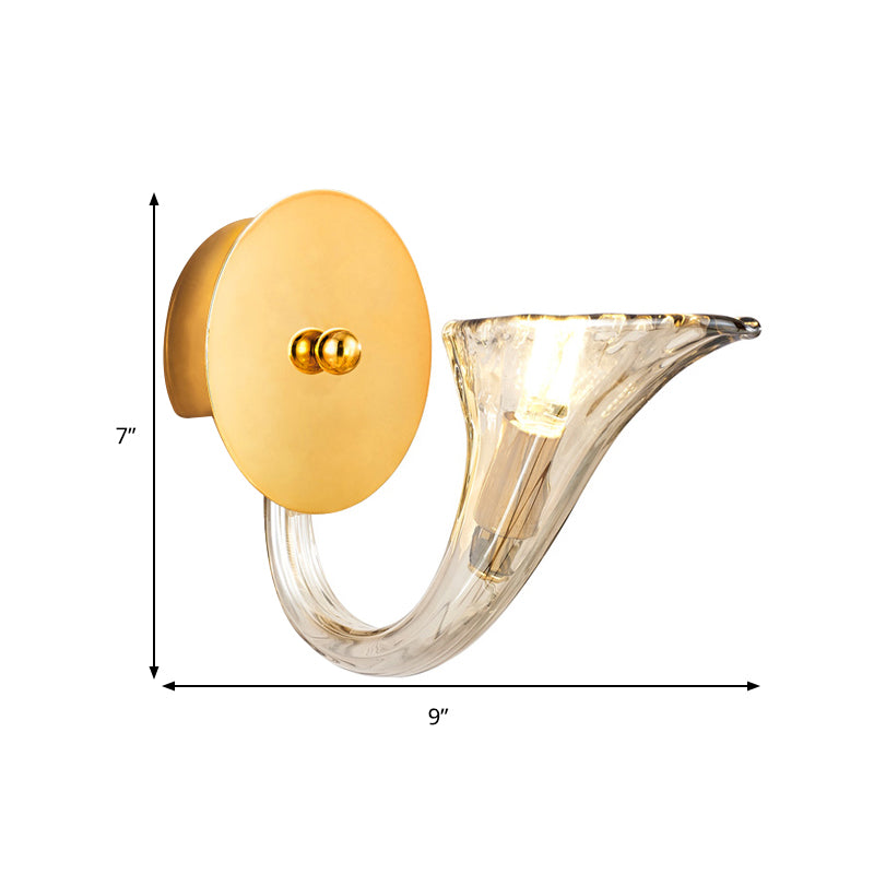 Curved Arm Clear Glass Sconce Light Fixture Contemporary 1 Light Wall Sconce in Gold Finish for Corridor Clearhalo 'Modern wall lights' 'Modern' 'Wall Lamps & Sconces' 'Wall Lights' Lighting' 259458