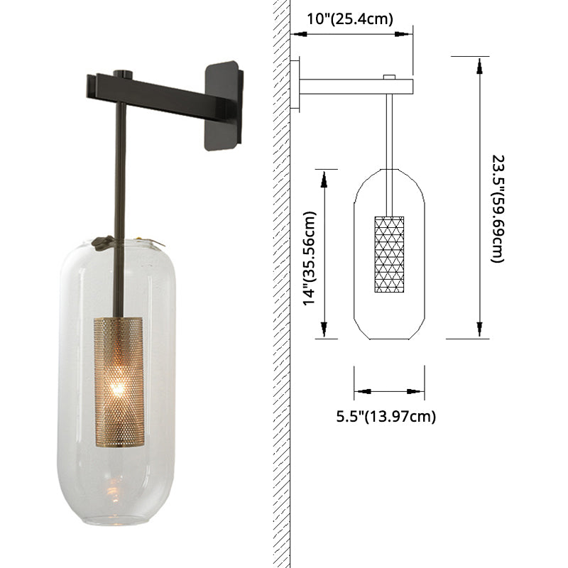 Vintage Style Brass Wall Lamp with Clear Glass 1 Light Cylinder Shape Sconce for Corridor Living Room Clearhalo 'Cast Iron' 'Glass' 'Industrial' 'Modern wall lights' 'Modern' 'Tiffany' 'Traditional wall lights' 'Wall Lamps & Sconces' 'Wall Lights' Lighting' 2594667