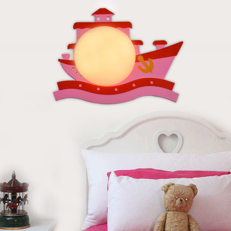 Boat Shape Kids Room Sconce Lighting LED Cartoon Wall Light Fixture Pink Clearhalo 'Wall Lamps & Sconces' 'Wall Lights' Lighting' 2594702