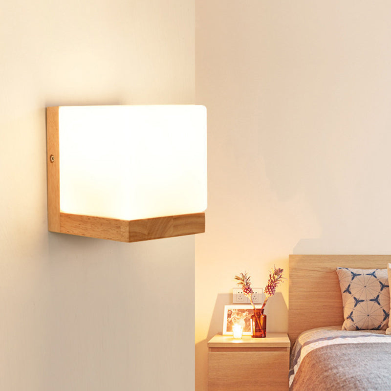 Modern Style Nordic Solid Wooden Sconce Cube Shape LED Wall Mounted Lamp for Bedroom Clearhalo 'Wall Lamps & Sconces' 'Wall Lights' Lighting' 2594719