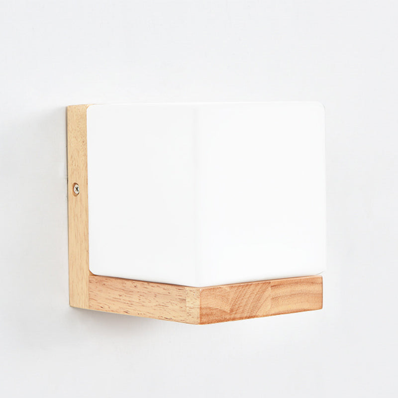 Modern Style Nordic Solid Wooden Sconce Cube Shape LED Wall Mounted Lamp for Bedroom Clearhalo 'Wall Lamps & Sconces' 'Wall Lights' Lighting' 2594724