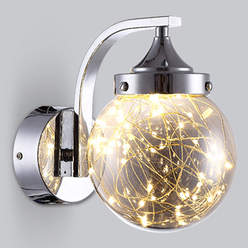 Creative Wall Sconce Spherical Shape Creative Star Lamp Warm Light for Bedroom Chrome Clearhalo 'Wall Lamps & Sconces' 'Wall Lights' Lighting' 2594728