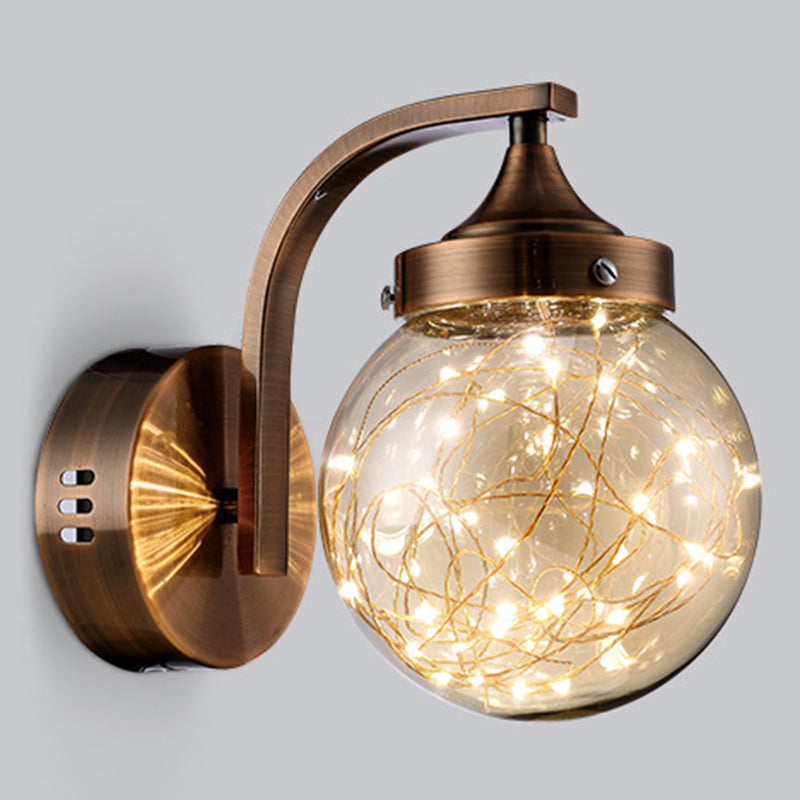 Creative Wall Sconce Spherical Shape Creative Star Lamp Warm Light for Bedroom Copper Clearhalo 'Wall Lamps & Sconces' 'Wall Lights' Lighting' 2594729