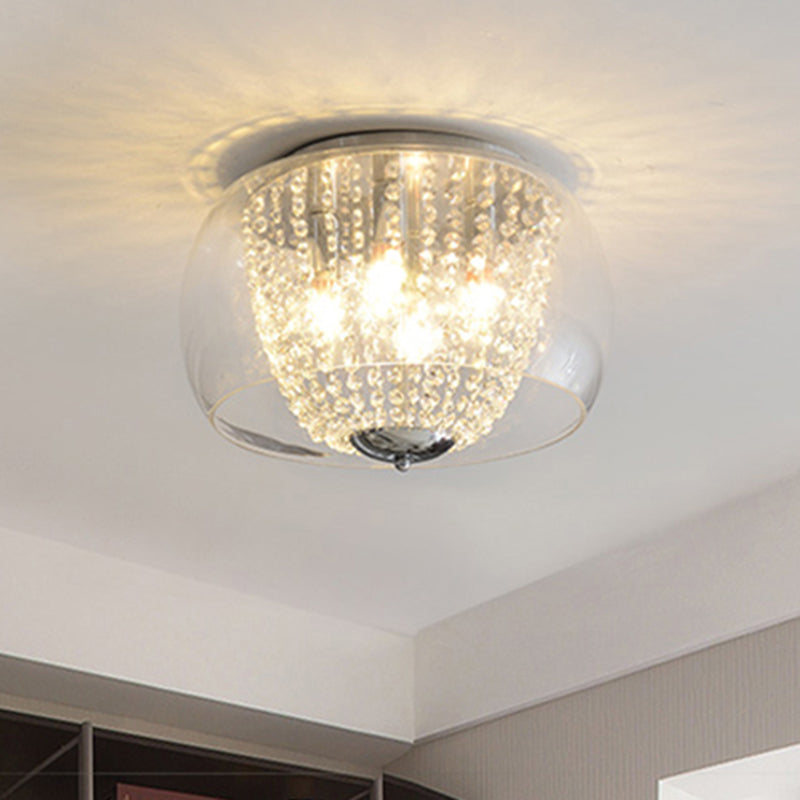 Clear Crystal Beaded Strand Ceiling Lamp Modern 4 Bulbs Ceiling Flush Mount Light in Chrome Clearhalo 'Ceiling Lights' 'Close To Ceiling Lights' 'Close to ceiling' 'Flush mount' Lighting' 259475