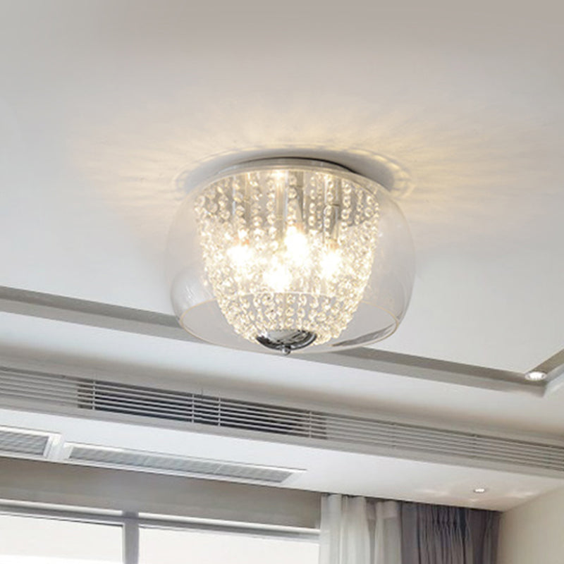 Clear Crystal Beaded Strand Ceiling Lamp Modern 4 Bulbs Ceiling Flush Mount Light in Chrome Clearhalo 'Ceiling Lights' 'Close To Ceiling Lights' 'Close to ceiling' 'Flush mount' Lighting' 259476