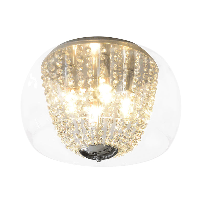 Clear Crystal Beaded Strand Ceiling Lamp Modern 4 Bulbs Ceiling Flush Mount Light in Chrome Clearhalo 'Ceiling Lights' 'Close To Ceiling Lights' 'Close to ceiling' 'Flush mount' Lighting' 259477