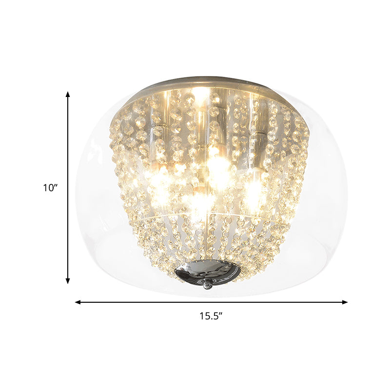 Clear Crystal Beaded Strand Ceiling Lamp Modern 4 Bulbs Ceiling Flush Mount Light in Chrome Clearhalo 'Ceiling Lights' 'Close To Ceiling Lights' 'Close to ceiling' 'Flush mount' Lighting' 259478