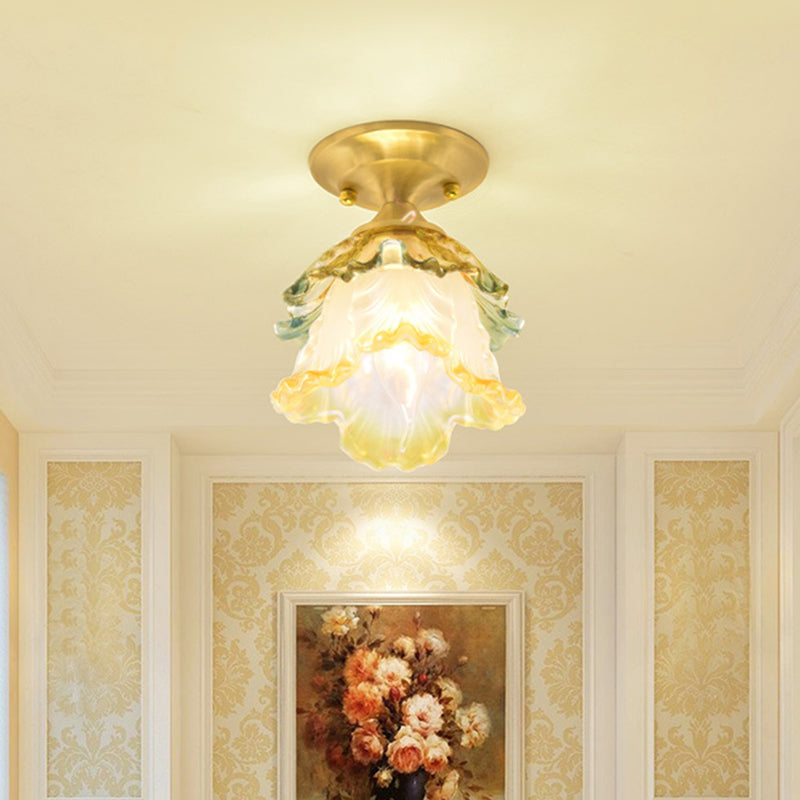 Clear Crystal Floral Ceiling Lamp Modernist 1 Light Balcony Ceiling Light Fixture in Brass Finish Brass B Clearhalo 'Ceiling Lights' 'Close To Ceiling Lights' 'Close to ceiling' 'Semi-flushmount' Lighting' 259492