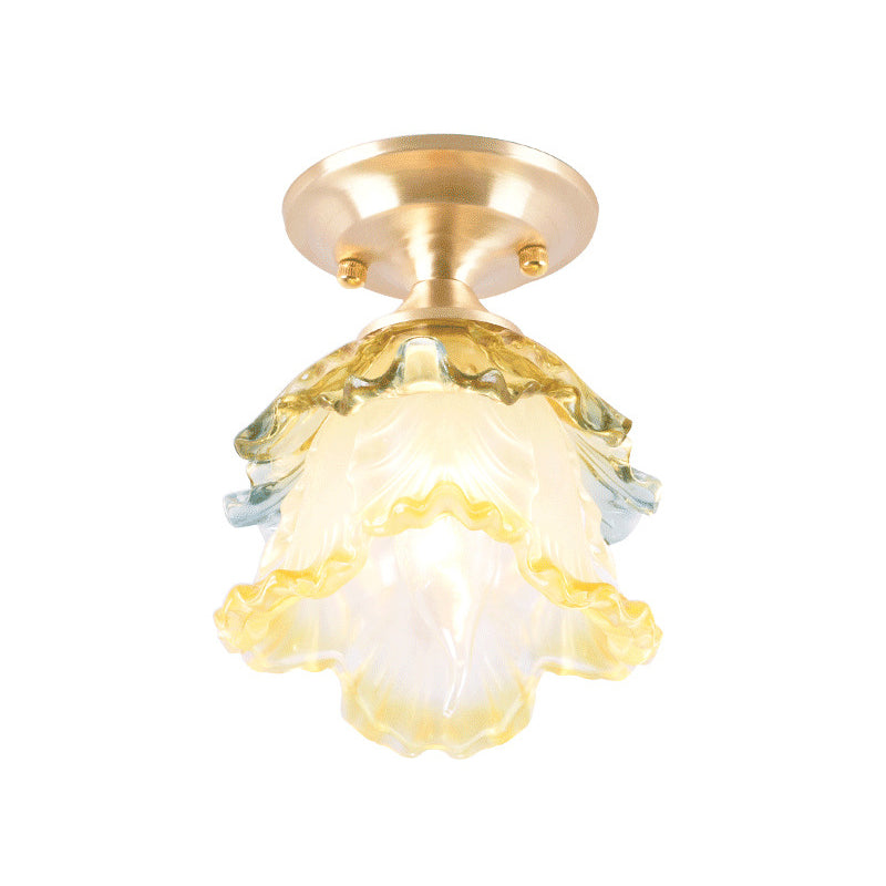 Clear Crystal Floral Ceiling Lamp Modernist 1 Light Balcony Ceiling Light Fixture in Brass Finish Clearhalo 'Ceiling Lights' 'Close To Ceiling Lights' 'Close to ceiling' 'Semi-flushmount' Lighting' 259494