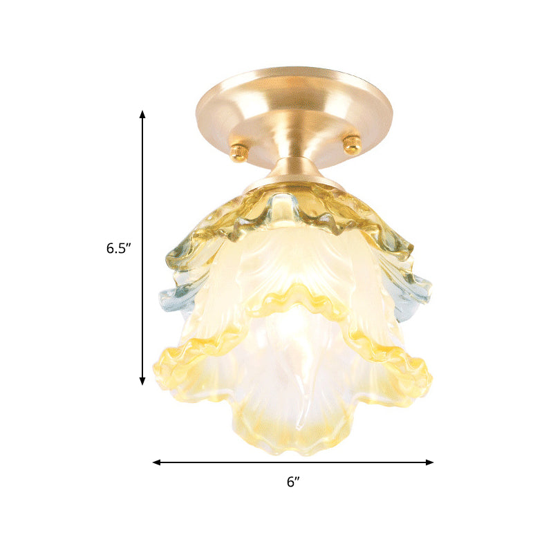 Clear Crystal Floral Ceiling Lamp Modernist 1 Light Balcony Ceiling Light Fixture in Brass Finish Clearhalo 'Ceiling Lights' 'Close To Ceiling Lights' 'Close to ceiling' 'Semi-flushmount' Lighting' 259495