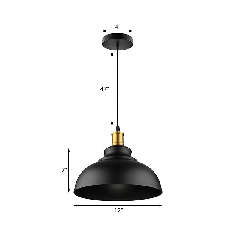 Black/White 1 Bulb Hanging Fixture Retro Metal Dome Shade Ceiling Pendant with Adjustable Cord, 12"/14"/16" W Clearhalo 'Art Deco Pendants' 'Black' 'Cast Iron' 'Ceiling Lights' 'Ceramic' 'Crystal' 'Industrial Pendants' 'Industrial' 'Metal' 'Middle Century Pendants' 'Pendant Lights' 'Pendants' 'Rustic Pendants' 'Tiffany' Lighting' 2595