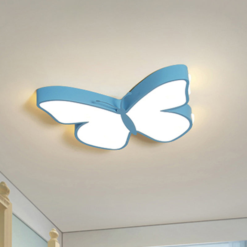 White/Pink/Blue Butterfly Flush Mount Lamp Cartoon Acrylic Flush Mount Led Light in Warm/White Light, 19.5"/23.5" W Blue Clearhalo 'Ceiling Lights' 'Close To Ceiling Lights' 'Close to ceiling' 'Flush mount' Lighting' 259502