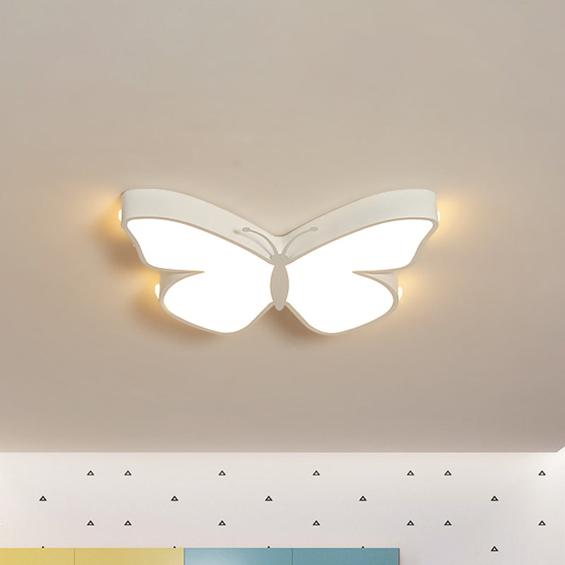 White/Pink/Blue Butterfly Flush Mount Lamp Cartoon Acrylic Flush Mount Led Light in Warm/White Light, 19.5"/23.5" W White Clearhalo 'Ceiling Lights' 'Close To Ceiling Lights' 'Close to ceiling' 'Flush mount' Lighting' 259506