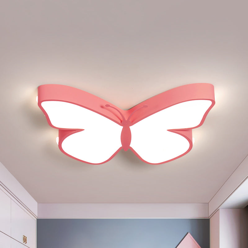 White/Pink/Blue Butterfly Flush Mount Lamp Cartoon Acrylic Flush Mount Led Light in Warm/White Light, 19.5"/23.5" W Pink Clearhalo 'Ceiling Lights' 'Close To Ceiling Lights' 'Close to ceiling' 'Flush mount' Lighting' 259509