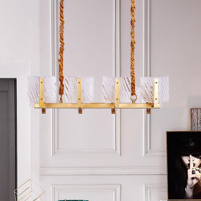 Linear Chandelier Light Fixture with Square Glass Panel Contemporary 8 Lights Hanging Lamp in Brass Clearhalo 'Ceiling Lights' 'Island Lights' Lighting' 259524