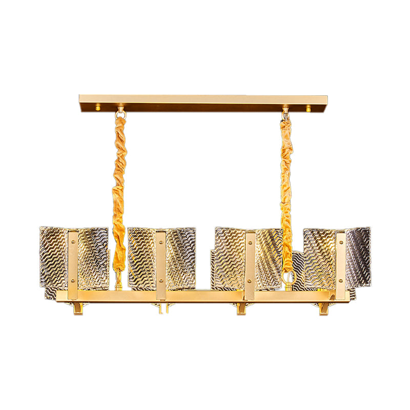 Linear Chandelier Light Fixture with Square Glass Panel Contemporary 8 Lights Hanging Lamp in Brass Clearhalo 'Ceiling Lights' 'Island Lights' Lighting' 259525