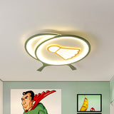 Green Racket Shade Flush Ceiling Light with Badminton Pattern Kids Acrylic LED Ceiling Lamp, Warm/White Light Green Clearhalo 'Ceiling Lights' 'Close To Ceiling Lights' 'Close to ceiling' 'Flush mount' Lighting' 259527