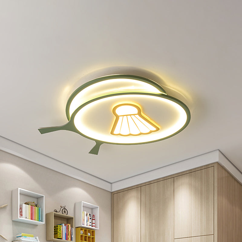 Green Racket Shade Flush Ceiling Light with Badminton Pattern Kids Acrylic LED Ceiling Lamp, Warm/White Light Clearhalo 'Ceiling Lights' 'Close To Ceiling Lights' 'Close to ceiling' 'Flush mount' Lighting' 259528