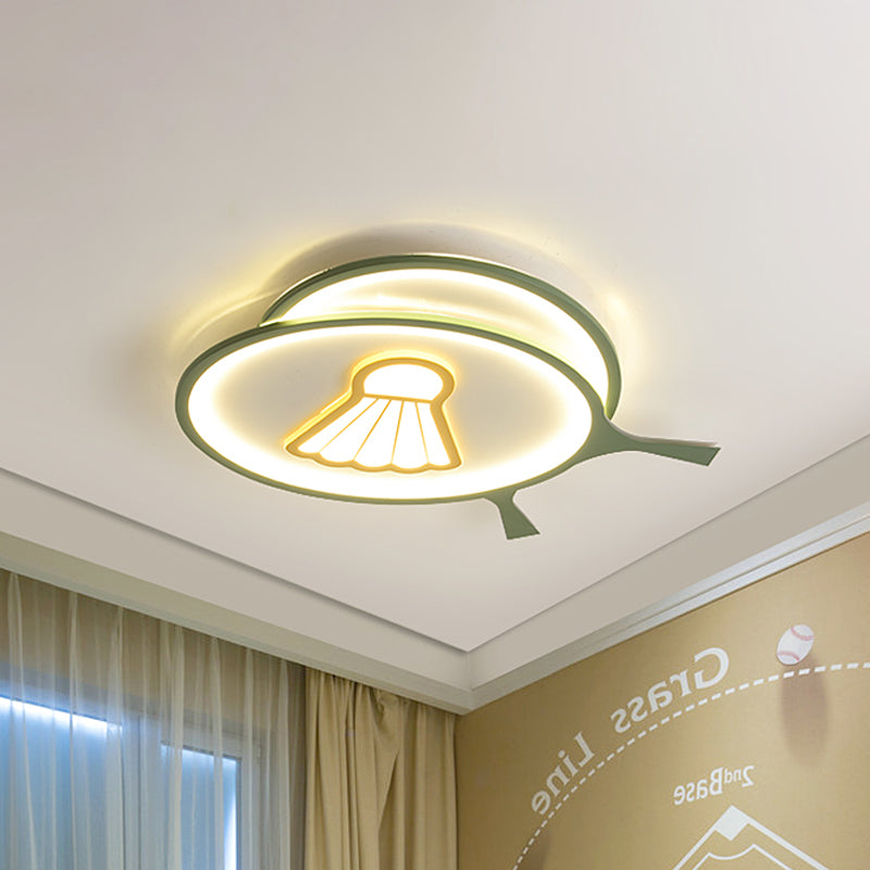 Green Racket Shade Flush Ceiling Light with Badminton Pattern Kids Acrylic LED Ceiling Lamp, Warm/White Light Clearhalo 'Ceiling Lights' 'Close To Ceiling Lights' 'Close to ceiling' 'Flush mount' Lighting' 259529