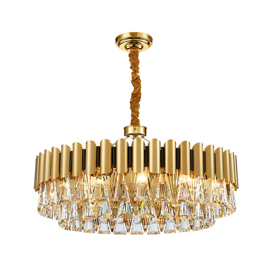 Triangle Crystal Block Chandelier Lighting with Metal Sheet Modernist 8 Heads Pendant Lighting in Gold Clearhalo 'Ceiling Lights' 'Chandeliers' 'Modern Chandeliers' 'Modern' Lighting' 259536