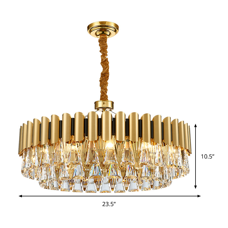 Triangle Crystal Block Chandelier Lighting with Metal Sheet Modernist 8 Heads Pendant Lighting in Gold Clearhalo 'Ceiling Lights' 'Chandeliers' 'Modern Chandeliers' 'Modern' Lighting' 259537